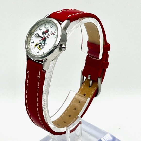Disney Accutime Minnie Mouse Red leather strap ladies  watch working - Picture 5 of 10